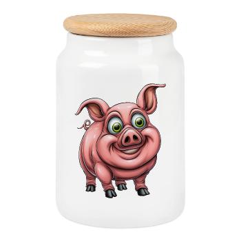 drôle de cochon rose :) - Boîte à biscuits avec couvercle en bois - blanc - Devant
