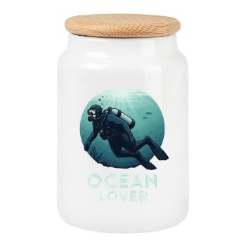 Diver Ocean Lover Underwater for Diving Friends - Cookie Jar with Wooden Lid - white - Front
