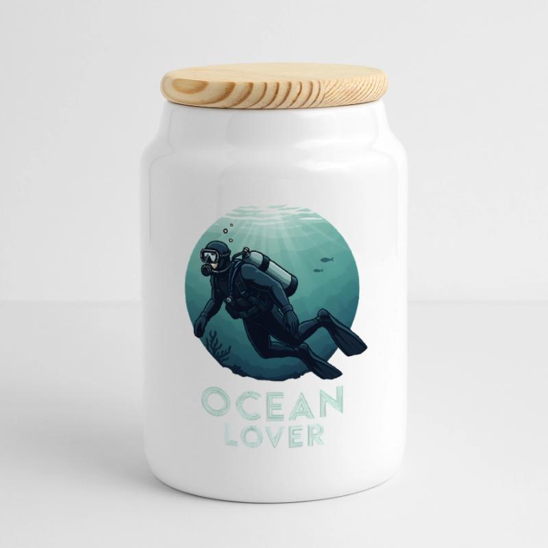 Ocean Lover Diver Cookie Jar with Wooden Lid