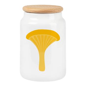 Gelbe Pfifferling-Pilz-Illustration - Keksdose mit Holzdeckel - Weiß - Vorne
