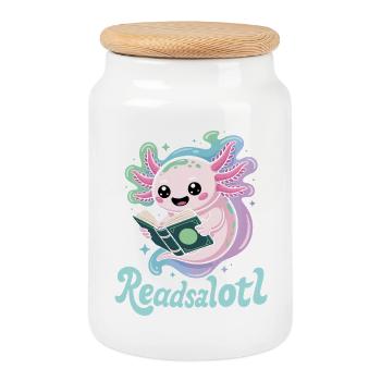 Readsalotl Axolotl-Lesebücher - Keksdose mit Holzdeckel - Weiß - Vorne