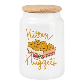 Kitten Nuggets Funny Cat - Cookie Jar with Wooden Lid - white - Front