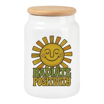 Rayonner de positivité soleil illustration - Boîte à biscuits avec couvercle en bois - blanc - Devant
