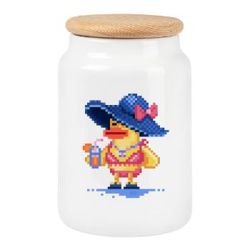 Pixel art Duck on the Beach in a swimsuit  - Cookie Jar with Wooden Lid - white - Front