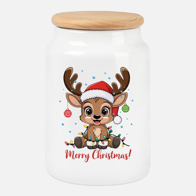 Süßer Rentier Weihnachtspullover Merry Christmas - Keksdose mit Holzdeckel - Weiß