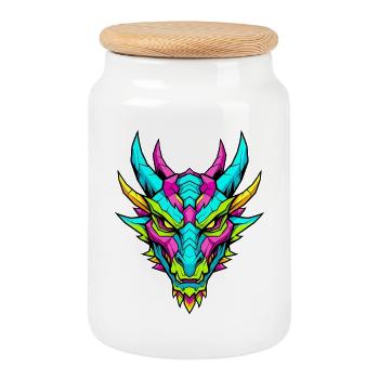 Conception de dragon néon pour la fantaisie et les jeux - Boîte à biscuits avec couvercle en bois - blanc - Devant