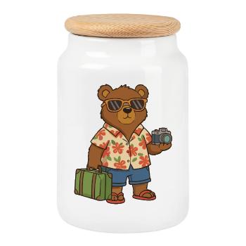 Ours joueur en tenue de vacances d’été - Boîte à biscuits avec couvercle en bois - blanc - Devant