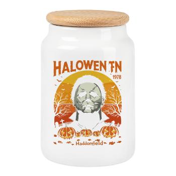 Halloween Myers Silhouette  - Cookie Jar with Wooden Lid - white - Front