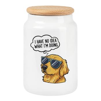 Lustiger Hund mit Sonnenbrille Design - Keksdose mit Holzdeckel - Weiß - Vorne