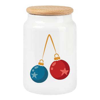 Conception de décoration de boules de Noël colorées - Boîte à biscuits avec couvercle en bois - blanc - Devant