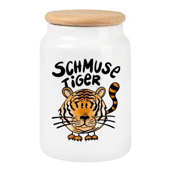 Tiger Cuddly Tiger - Cookie Jar with Wooden Lid - white - Front