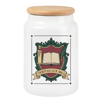 Dark Academia Wappen - Keksdose mit Holzdeckel - Weiß - Vorne