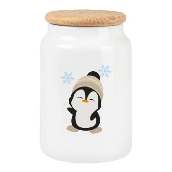 Magie de l’hiver Pengu - Boîte à biscuits avec couvercle en bois - blanc - Devant
