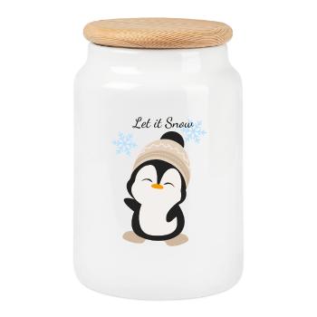 Cuddly Penguin Winter Magic - Cookie Jar with Wooden Lid - white - Front