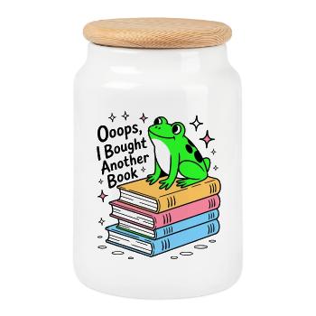 Lesender Frosch auf Bücher - Literatur Spruch - Keksdose mit Holzdeckel - Weiß - Vorne