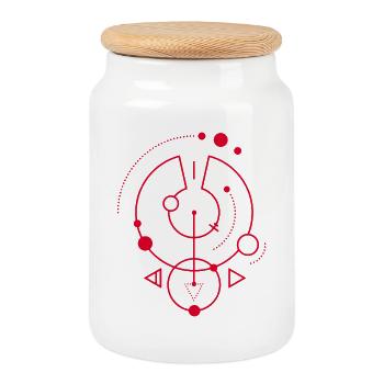 Red geometric symbol - Cookie Jar with Wooden Lid - white - Front