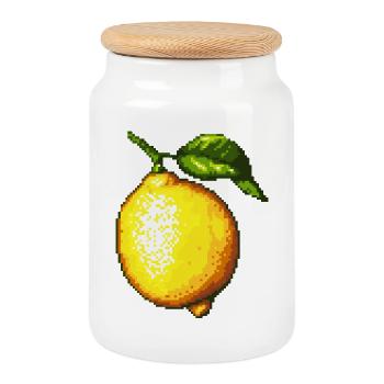 Pixel Lemons Retro Fruit Art - Cookie Jar with Wooden Lid - white - Front