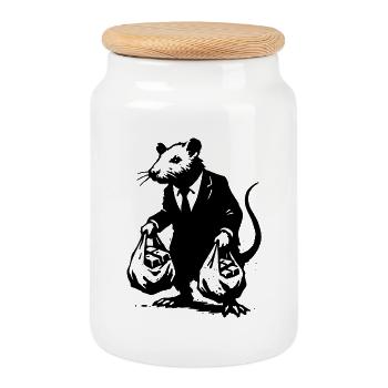 Rat in a suit steals gold - Cookie Jar with Wooden Lid - white - Front