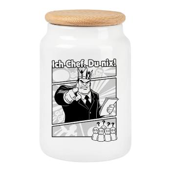 Ich Chef Du Nix Comic Motif - Cookie Jar with Wooden Lid - white - Front