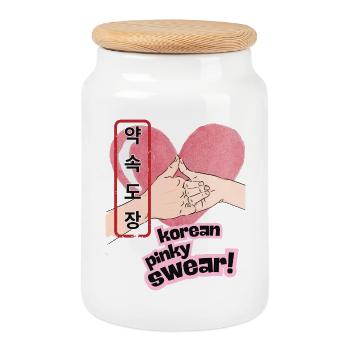 Korean Pinky Swear Promise – 약속도장 Design - Cookie Jar with Wooden Lid - white - Front