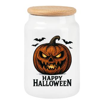Chemise d’Halloween citrouille effrayante - Boîte à biscuits avec couvercle en bois - blanc - Devant