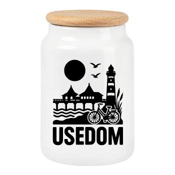 Île d’Usedom - Boîte à biscuits avec couvercle en bois - blanc - Devant