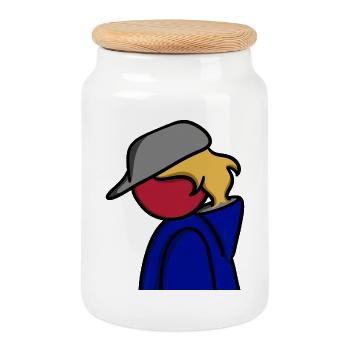 A look to blue - Cookie Jar with Wooden Lid - white - Front