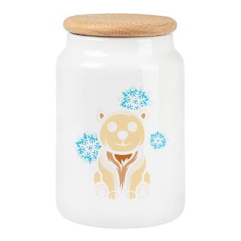 Dessin animé ours polaire avec des flocons de neige - Boîte à biscuits avec couvercle en bois - blanc - Devant