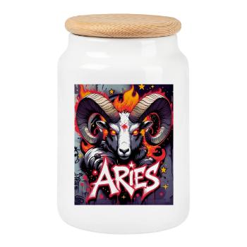 Aries - Cookie Jar with Wooden Lid - white - Front