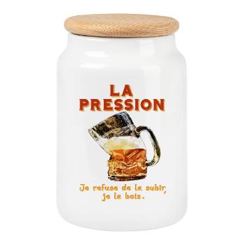 La Pression: Je Bois La Bois - Boîte à biscuits avec couvercle en bois - blanc - Devant