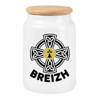Breizh (bretagne) - Boîte à biscuits avec couvercle en bois - blanc - Devant