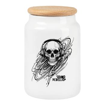 skull_headphones_upscaled_-1- - Keksdose mit Holzdeckel - Weiß - Vorne