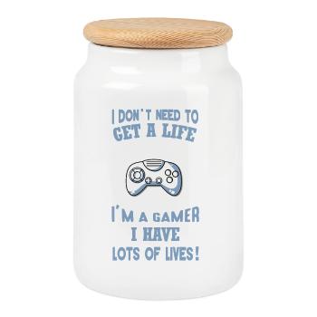 Gamer humor: full of lives - Cookie Jar with Wooden Lid - white - Front