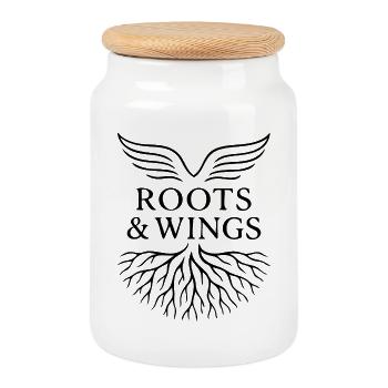 Roots & Wings - Freedom and Origin - Cookie Jar with Wooden Lid - white - Front
