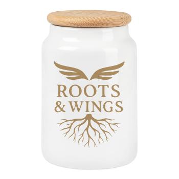 Roots & Wings - Freedom and Origin - Cookie Jar with Wooden Lid - white - Front