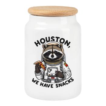 Raccoon Astronaut Houston We Have Snacks - Cookie Jar with Wooden Lid - white - Front