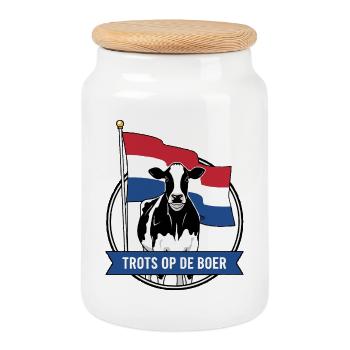 Proud of the Farmer Cow - Cookie Jar with Wooden Lid - white - Front