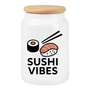 Sushi vibes - Cookie Jar with Wooden Lid - white - Front