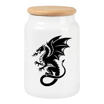 Mighty Dragon | Black Tribal Tattoo - Cookie Jar with Wooden Lid - white - Front