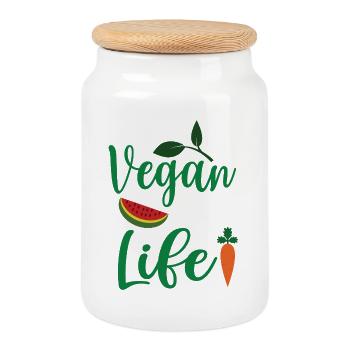 Vegan For Life - Cookie Jar with Wooden Lid - white - Front