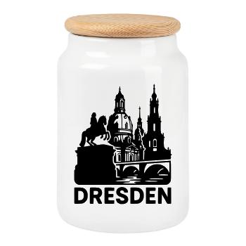 Dresden Landmark Silhouette - Cookie Jar with Wooden Lid - white - Front