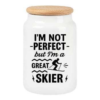 Great skiers winter mountains - Cookie Jar with Wooden Lid - white - Front