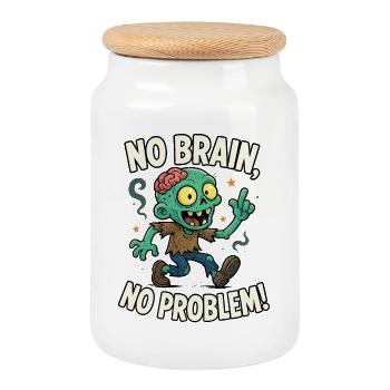 No Brain No Problem Zombie Tee - Cookie Jar with Wooden Lid - white - Front