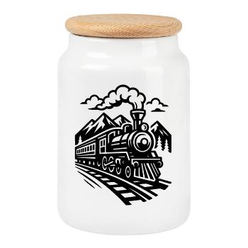 Locomotive - Cookie Jar with Wooden Lid - white - Front