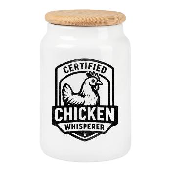 Chuchoteur de poulet certifié, Fan de poulet - Boîte à biscuits avec couvercle en bois - blanc - Devant