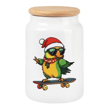 Papagai Christmas Funny - Cookie Jar with Wooden Lid - white - Front