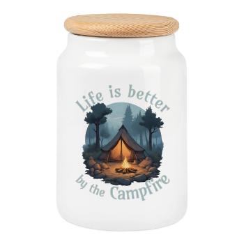 Life is better by the campfire - Keksdose mit Holzdeckel - Weiß - Vorne