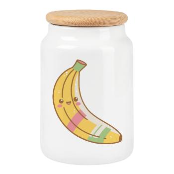 Kawaii Banana Pastel Smile - Cookie Jar with Wooden Lid - white - Front