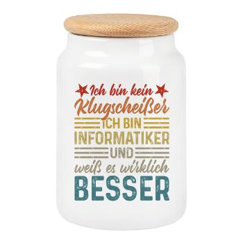 Informatiker - Kein Klugscheißer - Keksdose mit Holzdeckel - Weiß - Vorne