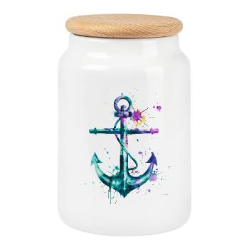Anker Schiff Segelschiff Kunst Matrose Seemann - Keksdose mit Holzdeckel - Weiß - Vorne